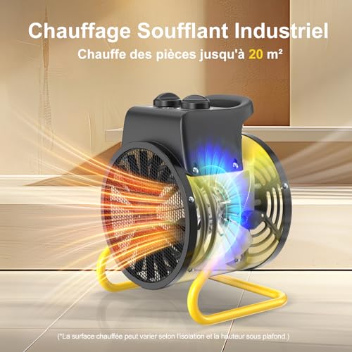 DAHTEC 2000W Chauffage Soufflant Économique - Idéal pour la Maison et l'Atelier - Thermostat et Angle Réglable