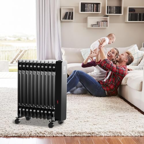 Fiqops 2500W radiateur à huile chauffage à économie d'énergie avec WiFi app & télécommande affichage digital noir